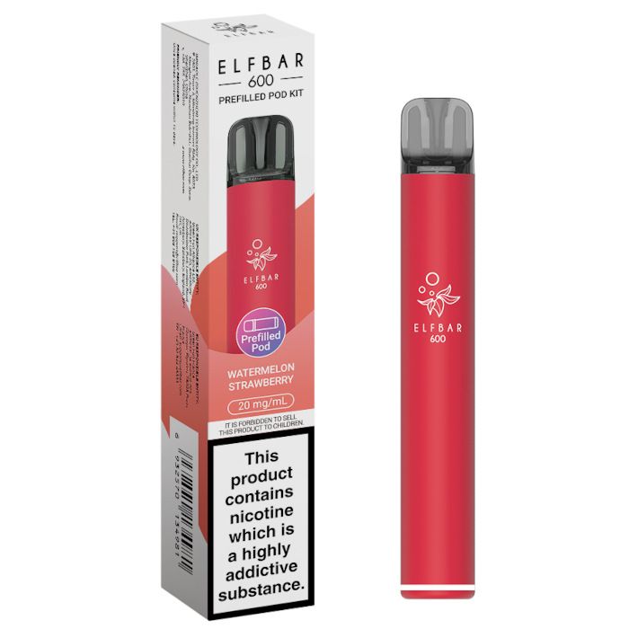 Elf Bar 600 vape pen and packaging on a white background
