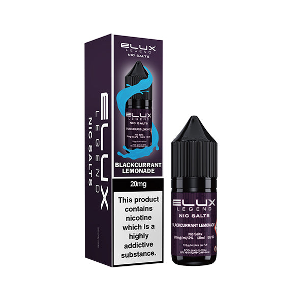 Elux Legend Nic Salts Blackcurrant Lemonade vape juice packaging on a white background