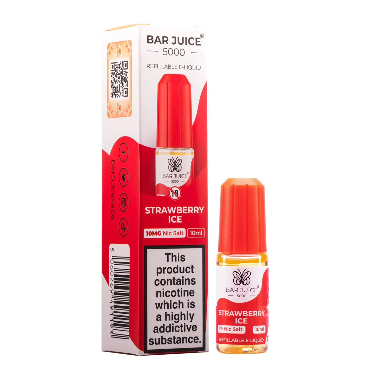 Strawberry Ice Nic Salt E Liquid 10ml By Bar Juice 5000