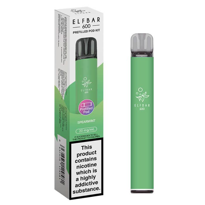 Green vape pen with packaging labeled 'ELF BAR' on a white background