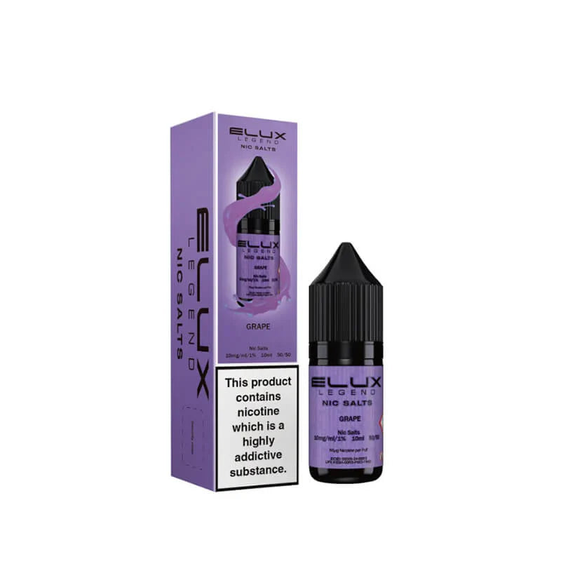 Elux Nic Salt Grape e-liquid bottle and packaging on a white background