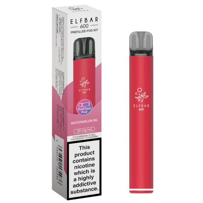 Red Elf Bar vape device with packaging on a white background